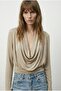 Women's Beige Draped Front Blouse - 4