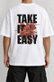 Take It Easy Floral Back Print Oversize White T-Shirt