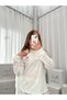 Ecru Ribbon Patterned Patched Long Sleeve Waffle Pajama Set - 4