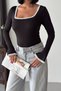 Women's Long Spanish Sleeve Square Collar Lace Trim Sandy Fabric Blouse - 6