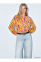 Peak New Season Orange High Collar Patterned Pleated Blouse