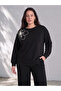 Ozmarka New Season Black Large Size Embroidered Women's Sweatshirt