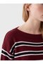 Vizyon New Season Burgundy Boat Neck Striped Women's Knitwear Sweater - 3