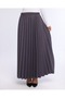 Gray Pleated Women's Long Crepe Skirt with Elastic Waist, Pleated, Comfortable - 7