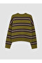 Vizyon New Season Khaki Striped Oversize Women's Knitwear Sweater - 7