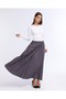 Gray Pleated Women's Long Crepe Skirt with Elastic Waist, Pleated, Comfortable - 4