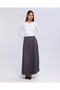 Gray Pleated Women's Long Crepe Skirt with Elastic Waist, Pleated, Comfortable - 6
