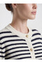 Vizyon New Season Ecru Crew Neck Striped Women's Knitwear Cardigan - 3
