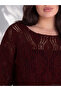 Vizyon New Season Burgundy Large Size Openwork Women's Knitwear Sweater - 2