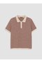 Vizyon New Season Burgundy Plus Size Polo Collar Striped Women's Knitwear Sweater - 3