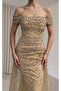 6054 Off-Shoulder Beaded Draped Side Train Evening Dress - 2