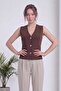 Women's Sleeveless Knitwear Buttoned V-Neck Classic Vest White, Black, Brown, Green - 4