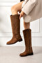Bella Women's Genuine Leather Wide Calf Flat Tan Boots