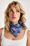 Saks Blue Tropical Leaf and Bird Pattern Scarf Bandana 50X50 cm - 2