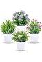 4 Packs Small Fake Plants, Artificial Potted Plants, Mini Artificial Greenery Potted Plants with Flo