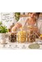 3-Piece Daisy Patterned Glass Jar Set, Bamboo Vacuum Lid, Tea Coffee Sugar Food Storage Container, 3 Different Sizes - 7