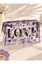 Purple Patterned Transparent Makeup Bag