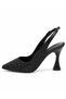 Black Pearl and Stone Detailed Pointed Toe Open Back Stone Heeled Evening Dress Shoes - 6