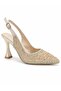 Gold Pearl and Stone Detailed Pointed Toe Open Back Stone Heeled Evening Dress Shoes - 5