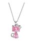 Women's Silver Color Cat Necklace with Pink Stone, Stylish Minimal Gift for Lovers