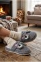 Women's Gray Smiling Frog Design Plush Indoor Slippers - Cute Soft Winter House Slippers - 2