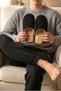 Men's Corduroy Plush Slippers. Non-Slip Wool Insole Home Slippers - 3