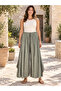 Khaki Color Loose Wide Leg Elastic Waist Trousers