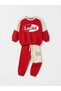 Unisex Kids' Tracksuit Set – Red Ecru Color Block Sweatshirt & Jogger Pants - 2