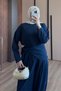 Women's Seasonal Cupra Pique Fabric Hijab Scarf Shalwar Set 3857 Navy Blue - Premium Series - 3
