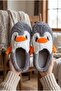 Women's Gray Plush Cute Penguin Figured House Slippers - Soft Sole Women's Plush Slippers - 6