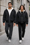 Hooded Zippered Bomber Jacket with Plush Lining Inside - 2