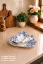 Blue Floral Patterned 13 Piece Ceramic Cake Presentation Plate Set - 5