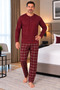 Men's Interlock Comfortable Fit Plaid Round Neck Cotton Pajama Set 6860 - 3