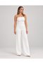 Women's Ecru Strapless High Waist Wide Leg Textured White Jumpsuit - 5