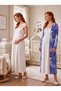 New Season Ecru Navy Blue Patterned Design with Easy Breastfeeding Feature, Lace Detailed Wide Straps, 100% Cotton Maternity Nightgown Set - 3