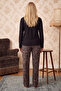 Black Patterned Buttoned Viscose Knitted Pajamas Set 26224676 - 3