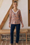 Patterned V-Neck Ruched Viscose Knitted Pajama Set 26224615 - 2