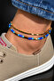 Bym Women's Gold Blue Beaded 2 Layered Anklet 26 cm Non-Tarnish Summer Anklet - 3