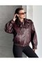 Women's Oversized Epaulet Double-Breasted Zippered Biker Leather Jacket - 3