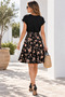 Women's Black Floral Low-Sleeve Midi Length Dress with Plus Size Option - 3
