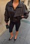 Zr Model Bitter Brown Oversize Stand Collar Belted Leather Jacket - 2