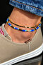 Bym Women's Gold Blue Beaded 2 Layered Anklet 26 cm Non-Tarnish Summer Anklet