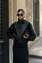 Zr Model Black Oversize Stand Collar Belted Leather Jacket - 7