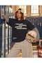 Women's Layered Look T-Shirt through Disorder Printed Navy Blue – Striped Sleeve Detail - 2
