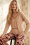 Skin Color V-Neck Embroidered Viscose Knitted Pajama Set 26224662