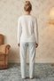 Ecru Patterned V-Neck Embroidered Viscose Knitted Pajama Set 26224647 - 3