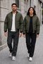 Quilted Lined Bomber Jacket with Zipper Pockets - 2