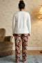 Ecru Patterned Embroidered Large Size Oversized Viscose Knitted Pajama Set 26224843 - 3