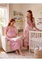 New Season Powder Patterned Design with Easy Breastfeeding Feature, Lace Detailed Wide Straps, 100% Cotton Maternity Nightgown Set - 4