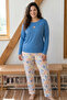 Blue Patterned Embroidered Large Size Oversized Viscose Knitted Pajama Set 26224822 - 2